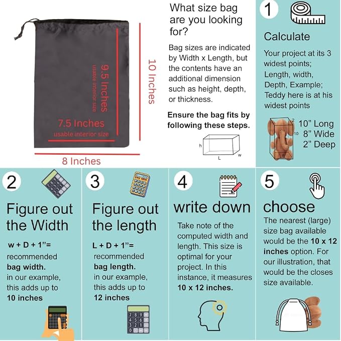 Cotton Muslin Bags, Single Drawstring Premium Quality Eco Friendly Black Reusable Muslin Bags. Pack of 100. (8x10 Inches) - Image 7