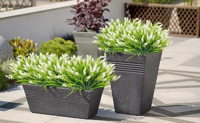 obbsie 12 Bundles Artificial Plants Outdoor, 18.2" UV Resistant Faux Monkey Grass Greenery Stems No Fade Faux Plastic Flowers Shrubs for Home Weddings Garden Porch Front Patio Office Decor- White - Image 2