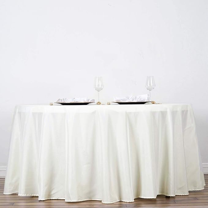 6 pcs 132 inch Ivory Round Polyester Tablecloths Fabric Table Cover Linens | 132" Washable Fabric Table Cloth Covers for Party Wedding Reception Buffet Events Catering Dining Kitchen Dining - Image 2