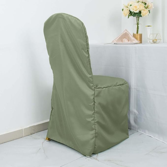 Efavormart 30PCS | Round Top Eucalyptus Sage Green Polyester Banquet Chair Covers Linen Dinning Chair slipcover for Wedding Party Event Catering - Image 9