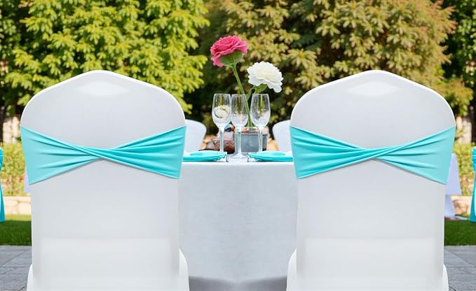 VDS Pack of 300 PCS | Aqua Blue| Spandex Chair Sashes Bows Without Buckle | Stretch Elastic Banquet Universal Folding Chair Band Tie with for Wedding Party Conference Celebration Event Decoration - Image 6