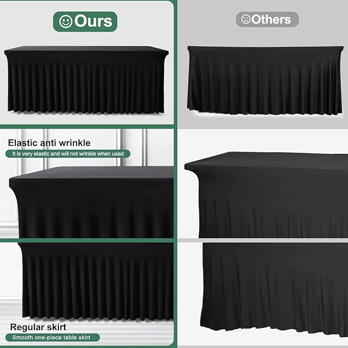 BDDC One-Piece Spandex Black Table Cloth Skirt for 8FT Rectangle Tables - Image 4