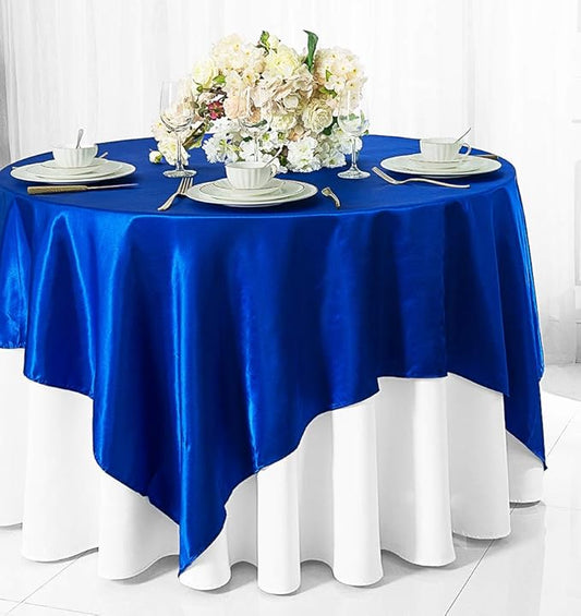 (2 PCS 54" Square Satin Table Overlays Toppers Tablecloths Table Overlay Cover Linens for Wedding Decoration Party Banquet Events - Royal Blue