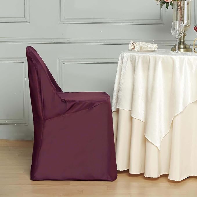 Efavormart 50 PCS Burgundy Linen Polyester Folding Chair Covers for Dining Chairs Party Wedding Banquet Outdoor Event Catering Slipcovers - Image 9