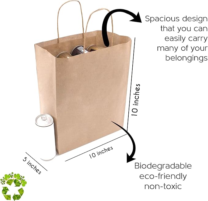 JET PAPER BAGS - 10”x5”x10” Inch [100 Pcs] Brown Paper Bags with Handles Prime for Takeout, Grocery, Goody, Retail, Party, Gifts, Weddings - Recyclable Kraft Paper Gift Bags with Handles - Image 3