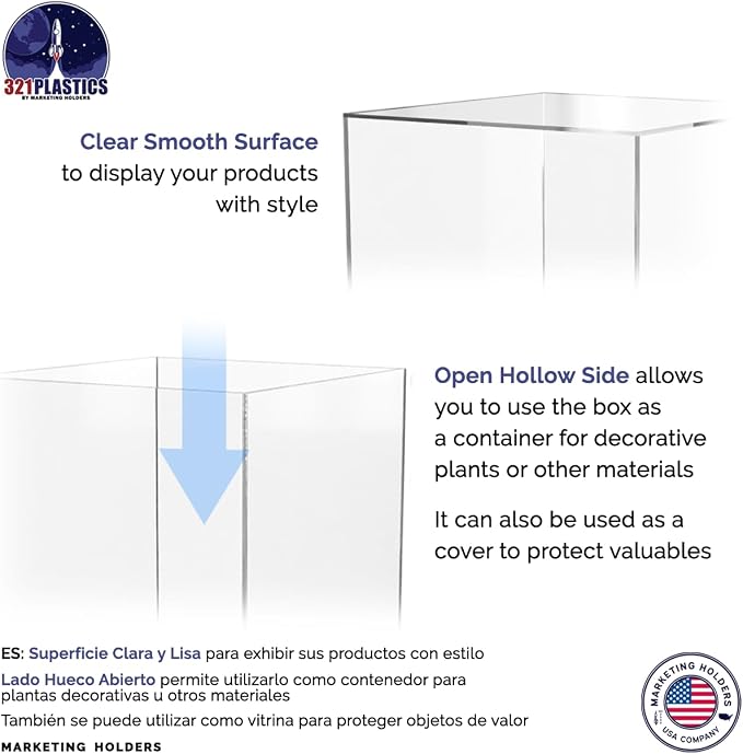 Marketing Holders 2 Pack 12" x 12" x 16" Clear Acrylic Display Box with One Open Side No Lid Versatile Tall Plastic Retail Product Riser Storage Bin or Wedding Floral Centerpiece Pedestal - Image 6