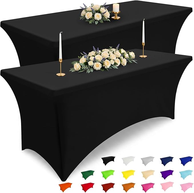 Smiry 10 Pack Spandex Table Cloth 8FT, Elastic Fitted Black Tablecloth by Smiry