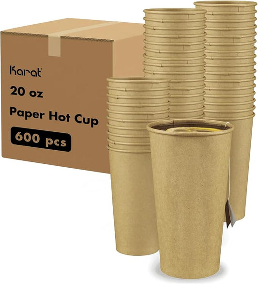 Karat 20oz Kraft Paper Coffee Cups [600 ct] Disposable, Leak-Resistant Double Poly-Lined Hot Cups | Ideal for Cafes & Offices, 90mm by Karat