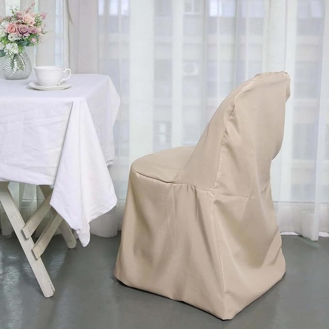 Efavormart 10 Pack Nude Linen Polyester Folding Chair Covers for Dining Chairs Party Wedding Banquet Outdoor Event Catering Slipcovers - Image 8