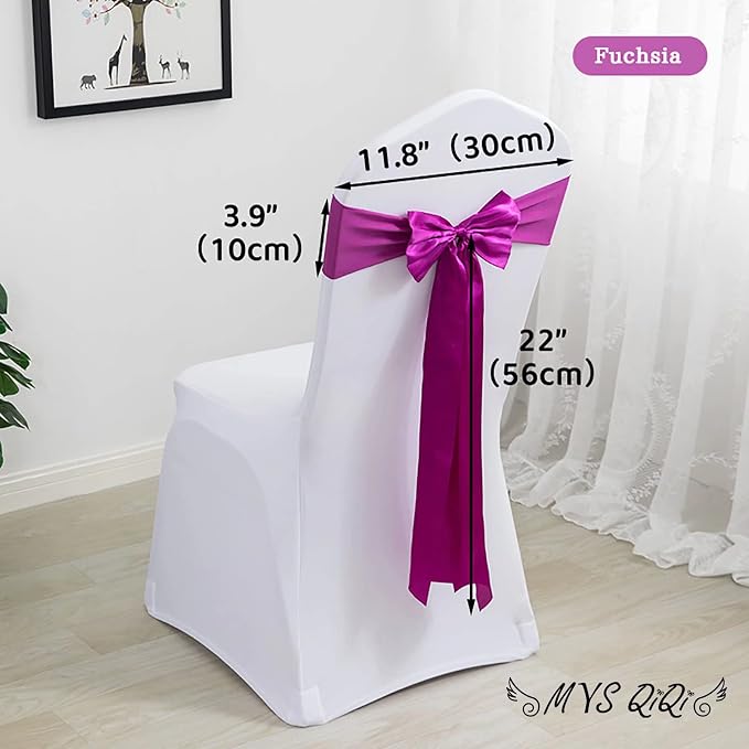 Pack of 50 Spandex Chair Bands Satin Sashes Ribbons Bows Stretch for Wedding Party Events Banquet Hotel Home Kitchen Cover Decoration (50 PCS Fuchsia) - Image 2