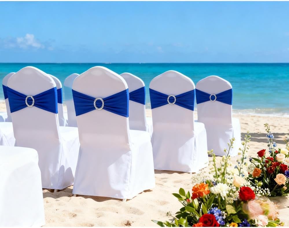 100 Pack Royal Blue Chair Sashes, Spandex Chair Bows Bands for Wedding Party Banquet Decorations, Blue Sashes for Chair Covers - Image 3