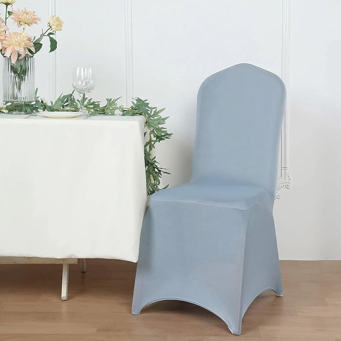 Efavormart 10 PCS Spandex Stretch Dusty Blue Chair Covers Universal Banquet Chair Covers for Party Dining with Foot Pockets Washable Wedding Chair Slip Covers for Outdoor - Image 2