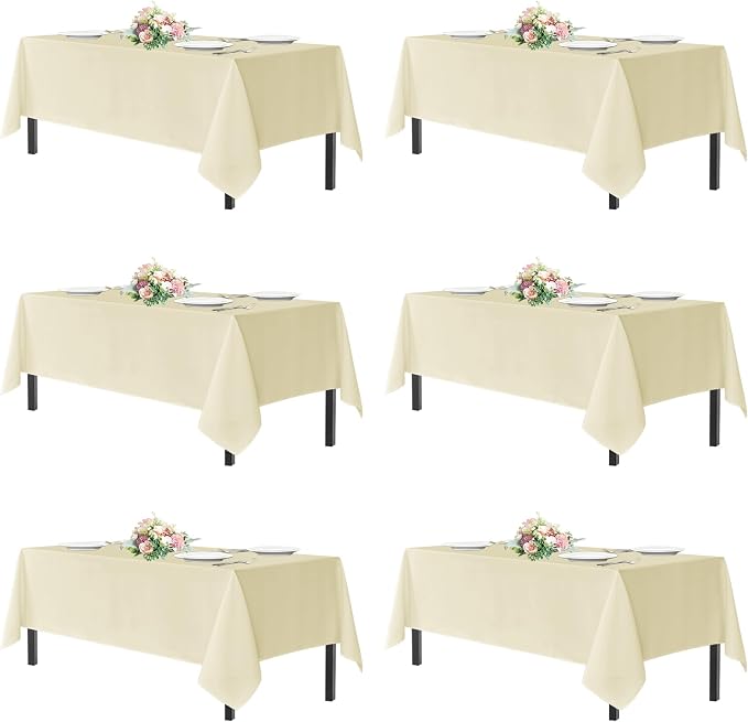 sancua Beige Tablecloths 60x120 Inch for 8 Foot Tables, 6 Pack | Rectangle Washable Fabric Table Cloth for Wedding Party, Birthday, Banquet Reception, Reusable Polyester Covers by sancua