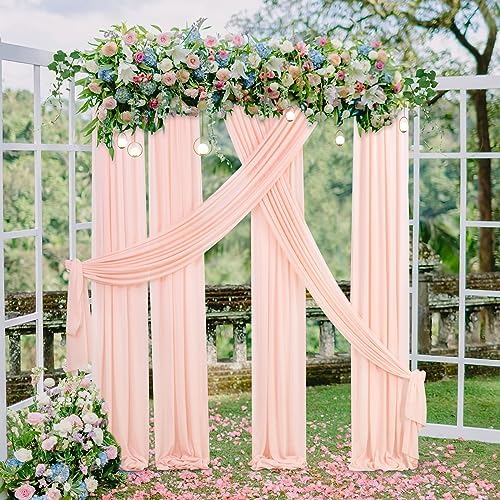 Light Peach Arch Drapes Fabric 6 Panels Chiffon Fabric Photography 6 Yards Sheer Drapes for Wedding Backdrop Ceremony Stage Reception Decoration - Image 2