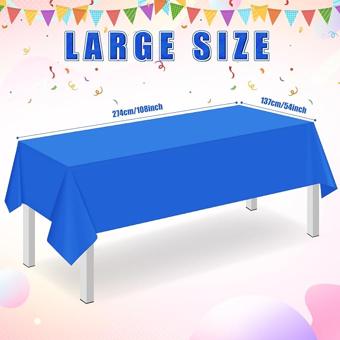 32 Pack Blue Plastic Tablecloth for Rectangle Tables, Premium Decorative Royal Blue Disposable Table Cloths for Parties, Rectangle Party Table Cover for Birthday, Wedding, Anniversary, 54 x 108 Inch - Image 2