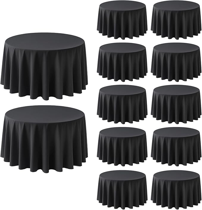 12 Pack Black Round Tablecloths 90 Inch | For 3Ft-5Ft Round Table, Wrinkle Resistant Table Cloth, Washable Polyester Fabric, For Wedding Party Banquet Buffet Camping by RestfulGlow