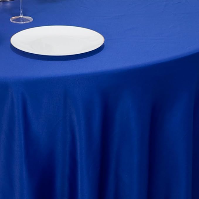 Efavormart Royal Blue Seamless Lamour Satin Round Tablecloth - 120" for 5 Foot Table with Floor-Length Drop
