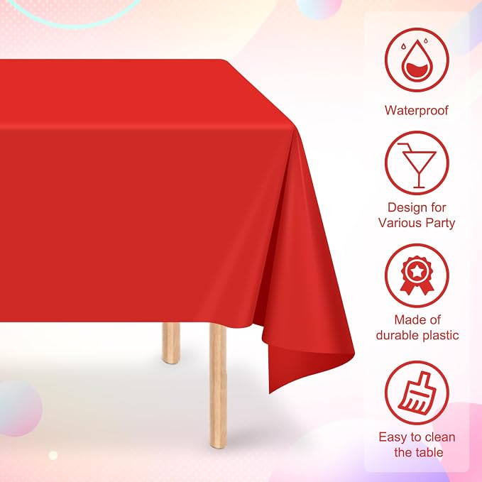 16 Pack Red Plastic Tablecloth for Rectangle Tables, Premium Decorative Red Disposable Table Cloths for Parties, Rectangle Party Table Cover for Birthday, Wedding, Christmas, Anniversary, 54 x 108Inch - Image 3