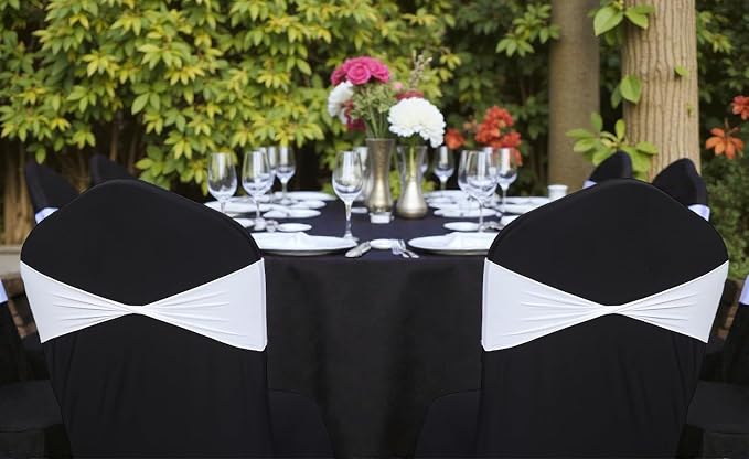 VDS Pack of 125 PCS | White | Spandex Chair Sashes Bows Without Buckle | Stretch Elastic Banquet Universal Folding Chair Band Tie with for Wedding Party Conference Celebration Event Decoration - Image 6