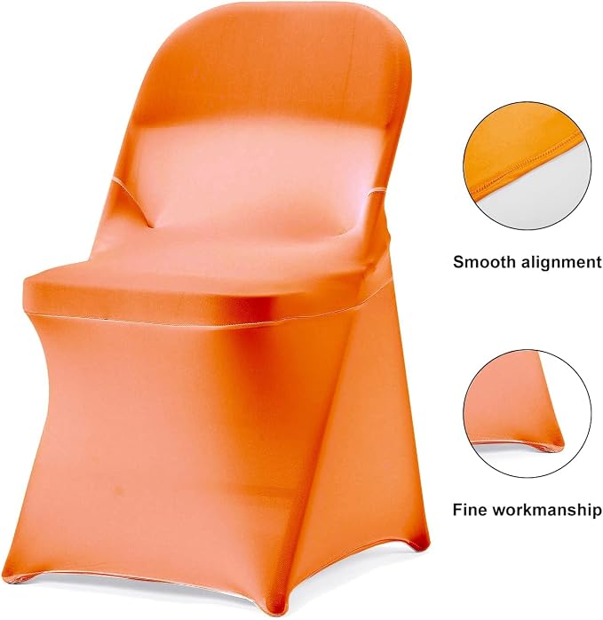 bricia 12 PCS Orange Stretch Spandex Folding Chair Slipcovers, Dining Room Chair Covers Stretch Chair Slipcovers Protector for Wedding, Banquet, and Party - Image 3