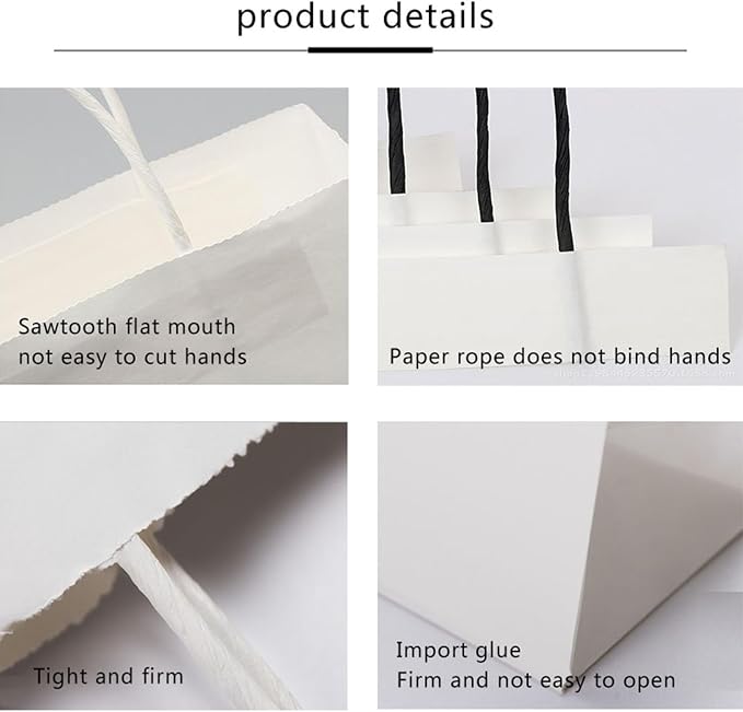 vanhel 100 Pcs White Gift Bags with Handles 8x4.25x10.5 Paper Bags with Handles Bulk, Paper Shopping Bag, Retail, Wedding, Party Favors bags - Grocery Bag Sacks Recyclable - Image 3