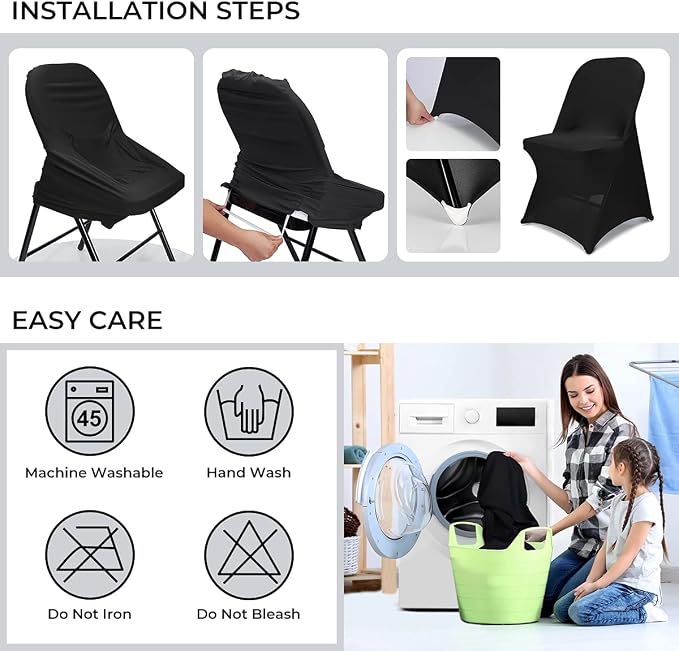 Babenest Stretch Spandex Folding Chair Covers for Wedding, 100PCS Black | Upgraded Universal Washable, Fitted Chair Slipcovers Protector for Holidays, Banquet, Party, Easter Celebration - Image 6