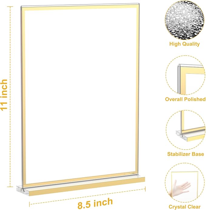 EHWINE 16 Pack Acrylic Sign Holder 8.5 x 11, Double-Sided Tabletop Gold Sign Holder, Clear Acrylic Picture Frame Menu Flyer Paper Holder Display Stand for Home Wedding Party (with Non-Slip Pads) - Image 4