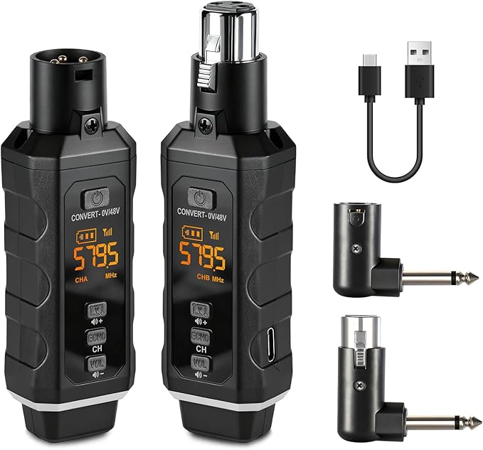 Wireless XLR Transmitter and Receiver UHF Wireless Microphone Adapter for 164FT Range 8-Hours Battery Wireless Mic Adapter For Condenser, Dynamic Mics, PA System,Mixer.