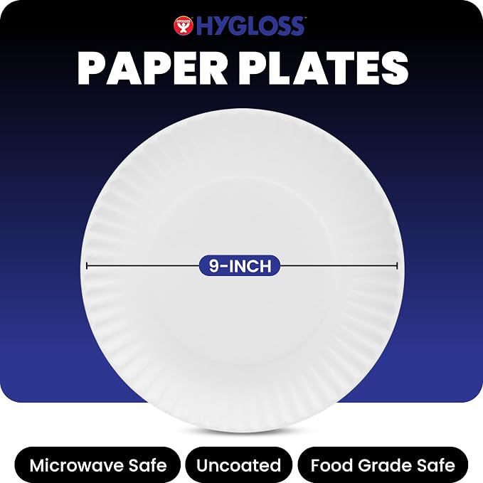 Hygloss Bulk Paper Plates 9-Inch, White Disposable Large Plain, 200 Count | Uncoated, for Party, Dinner, Foodware, Events, Crafts, Environmentally Friendly, Recyclable, Microwave Safe, Compostable - Image 2