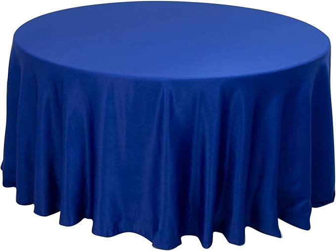 Efavormart Royal Blue Seamless Lamour Satin Round Tablecloth - 120" for 5 Foot Table with Floor-Length Drop