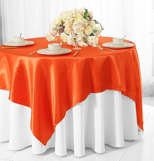 (2 PCS 54" Square Satin Table Overlays Toppers Tablecloths Table Overlay Cover Linens for Wedding Decoration Party Banquet Events - Orange