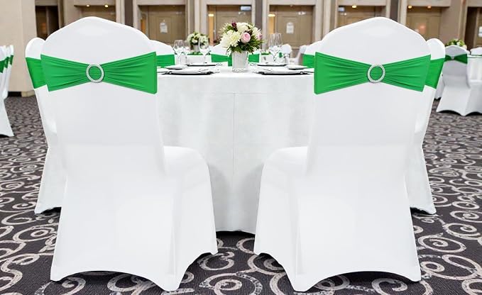VDS - Light Green | Spandex Chair Sashes Bows | 10 PCS | Stretch Elastic Banquet Universal Folding Chair Band Tie with Silver Buckle Slider for Wedding Party Conference Celebration Event Decoration - Image 6