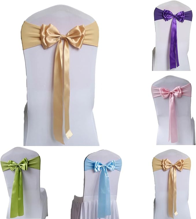 Pack of 25 Chair Sashes Spandex Chair Bands Satin Chair Sashes Chair Ribbons Bows Stretch Chair Sashes for Wedding Party Events Banquet Hotel Home Kitchen Chair Cover Decoration（25 PCS Champagne Gold） - Image 2