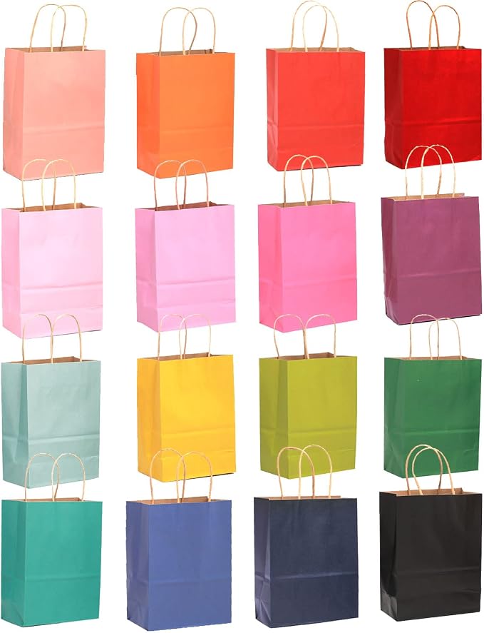 qiqee 100Pcs Medium Size Paper Gift Bags with Handles - 11"x8.3"x4.3" Kraft Small Party Bags - 16 Solid Colors - Image 2