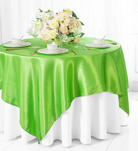(2 PCS 54" Square Satin Table Overlays Toppers Tablecloths Table Overlay Cover Linens for Wedding Decoration Party Banquet Events - Apple Green