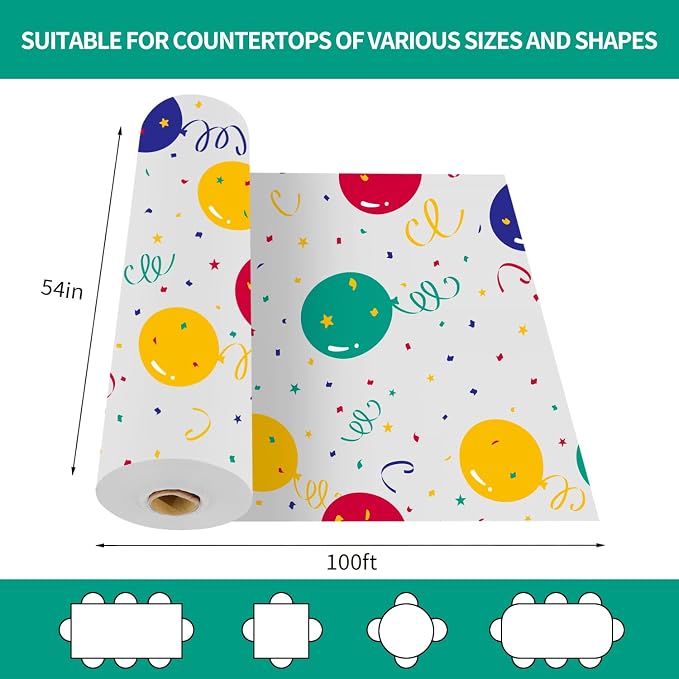 CXPSINC 54 Inch X 100 Feet Plastic Table Cover Roll Disposable Tablecloth with Slide Cutter for All Type/Shape Tables | Party, Banquet, Birthdays, Weddings(Balloon, 100 Feet) - Image 2