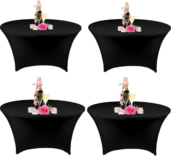 SSYAQRA 4 Pack 60 Black Spandex Tablecloth - 5FT 60 in Black Round Stretch Tablecloth Party Elastic Table Cloths Stretch Table Cover for Wedding Event and Parties by SSYAQRA