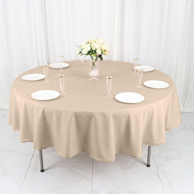 BalsaCircle 6 pcs 90 inch Nude Round Washable Polyester Easy-Care Tablecloth for Indoor and Outdoor Bridal Shower Wedding Table Buffet Table Parties Kitchen Dining - Image 5