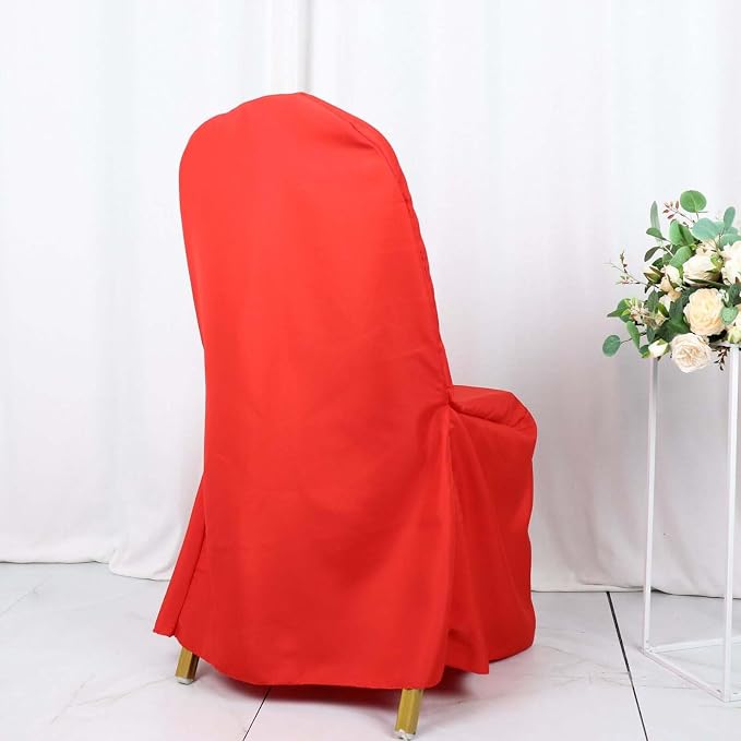 Efavormart 20PCS | Round Top Red Polyester Banquet Chair Covers Linen Dinning Chair slipcover for Wedding Party Event Catering - Image 2