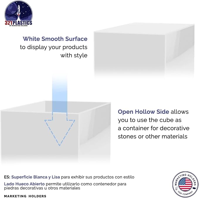 4 Pack 5 Inch Acrylic Display Riser Box White Preassembled Square Retail Product Riser One Open Side No Lid Merchandise Storage Box Flippable Cubby for Expos and Tradeshows by Marketing Holders - Image 5