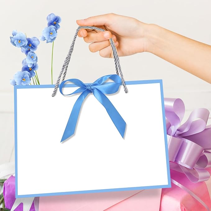 5 | 12 | 25 | 50 Pack Gift Bag with Bow Ribbon Horizontal Paper Gift Bags Bulk for Women Men,with Handles for Birthday Wedding Bridesmaid Party Favor Shopping Retail Gift Sacks (Sky blue, 11x4x8 Inch (Pack of 25)) - Image 4