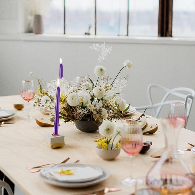 Purple 10-inch Set of 8 Cone-Shaped Candles, Perfect for Dinner - Smoke-Free and odorless Cone-Shaped Candles Burn for a Long time