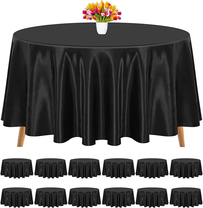12 Pack 120 Inch Round Satin Tablecloth, Black by REWOMC