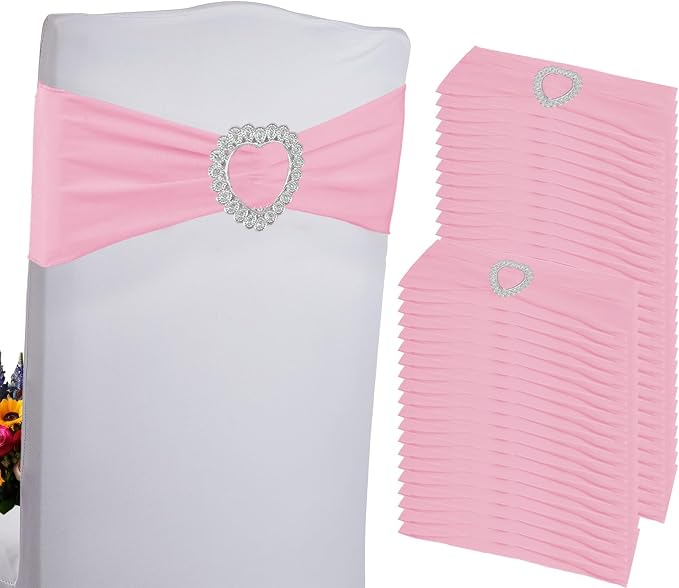 100PCS Spandex Stretch Chair Sashes Bows Universal Elastic Chair Cover Bands Ties with Buckle Slider for Wedding Party Birthday Reception Events Banquet Decoration(Pink) by Zrlljp