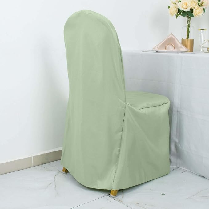 Efavormart 20PCS | Round Top Sage Green Polyester Banquet Chair Covers Linen Dinning Chair slipcover for Wedding Party Event Catering - Image 3