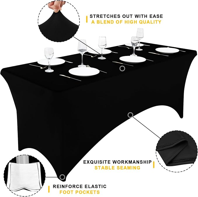 Smiry 10 Pack Spandex Table Cloth 8FT, Elastic Fitted Black Tablecloth - Image 2