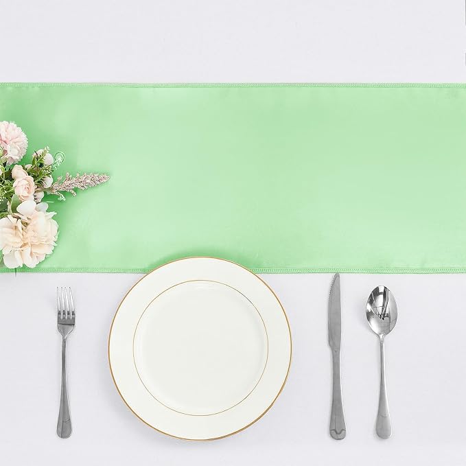 4-Pack Mint Green Satin Table Runner 12 x 108 Inch Long Fuchsia Bright and Smooth Silk Fabric Table Runner for Wedding Banquet Birthday Party Decoration - Image 2
