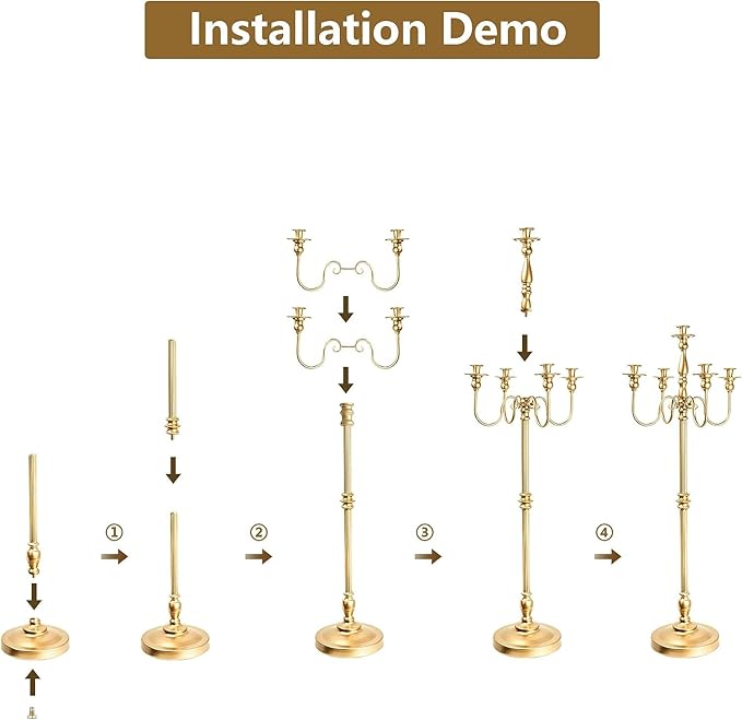Gold Candelabra for Wedding Event Decor, 50'' Tall Floor Candle Holders, 2 Pcs Metal 5 Arm Centerpiece Decorations for 5 Candlesticks Party Wedding Aisle Home Decor