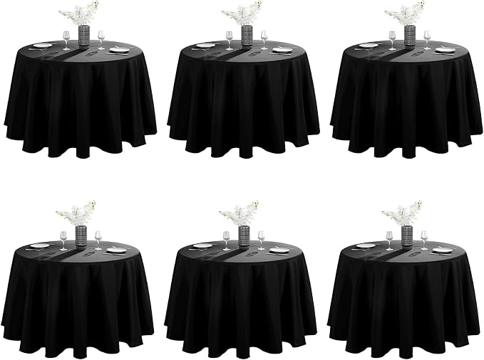 VidaFete 6 Pack 90inch Black Round Tablecloth | Polyester Table Cloth, Stain and Wrinkle Resistant Table Cover for Dining Kitchen Party Wedding Banquet Buffet Decoration by VidaFete