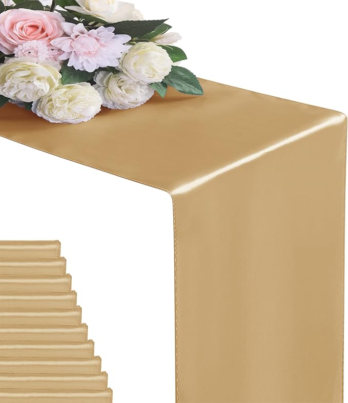 6Pack Table Runner 12 x 108 Inches Satin Silk Table Runner for Wedding, Birthday Party, Banquets, Graduations Decoration, fit Rectange and Round Table-Champagne by flohar